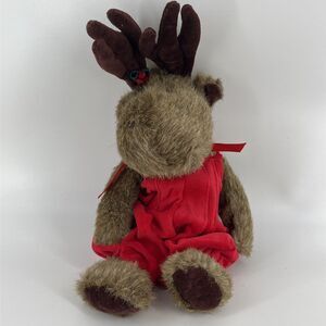 Boyds Bears EDWINA #9144 Plush 14” Moose In Red Overalls & Bow 🫎